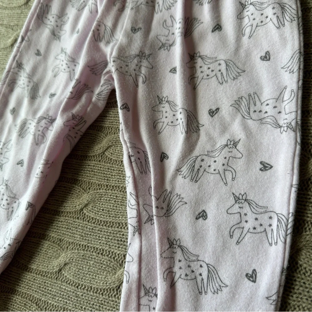 EUC Minizone 3pc Baby Girl Footed Pant Bundle, Pink & White Unicorn, 6-12 Months